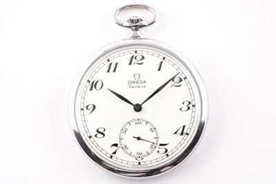 a silver pocket watch on a white background with numbers