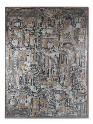 une photo d'un tableau accroché à un mur blanc, dans un cadre marron