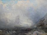 une image représentant un tableau représentant un paysage de montagne avec une calèche