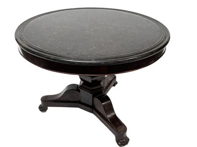 an image of a round table with a black marble top