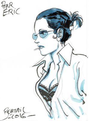 croquis d'une femme vêtue d'une chemise blanche et d'un haut de soutien-gorge noir