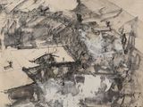 an image of a black and white drawing of a mountain range
