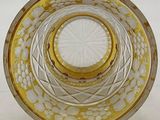 yellow and white glass plate with a circular design on it