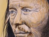 painting of an old man with long black hair and a necklace