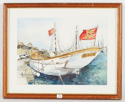 une image d'un tableau représentant un bateau dans l'eau