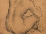 un vieux dessin représentant une femme nue assise par terre