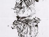 dessin à l'encre représentant un homme coiffé d'un chapeau et accompagné d'un chien