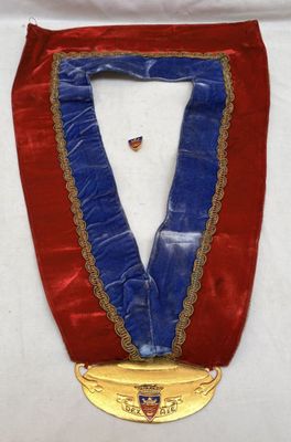 a picture of a red, blue and gold sash with a butterfly on it