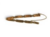a wooden bracelet with a metal clasp on a chain