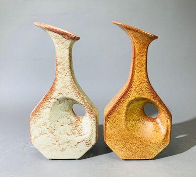 deux vases posés l'un à côté de l'autre sur une table