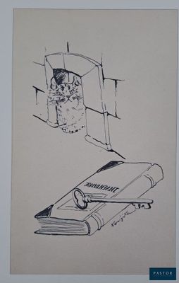 un dessin en noir et blanc représentant un livre posé sur une table