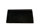 a black laptop computer sitting on top of a white surface