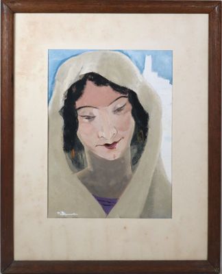 an image of a painting of a woman in a hoodedie