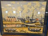 a picture of a painting of a boat in the water