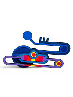 une image représentant un instrument de musique bleu et rouge sur fond blanc