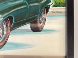 a painting of a green car in a black frame