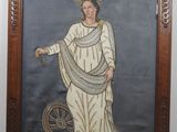 an old painting of a woman in a white dress with a crown on her head