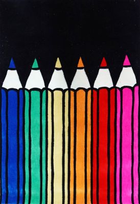 many colored pencils lined up in a row on a black background