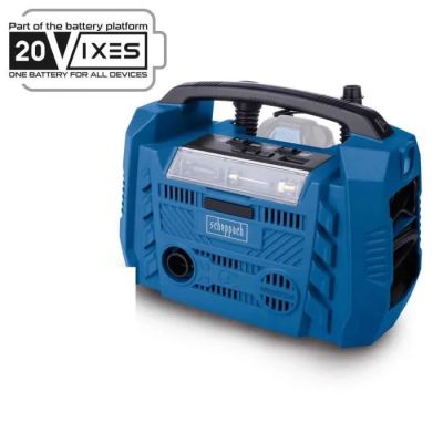 Le chargeur de batterie portable est bleu et comporte deux batteries.