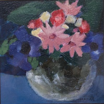 une peinture de fleurs dans un vase sur une table