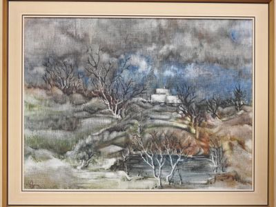 École FRANCAISE - XXeme Le village provençal sous ciel d'ora…