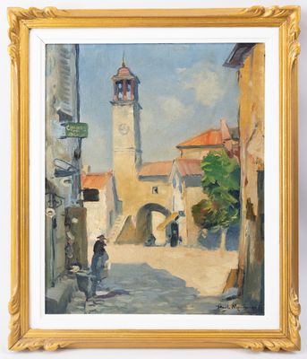 Paul MORCHAIN (1876-1939), "Paysage de ruelle animée", huile…