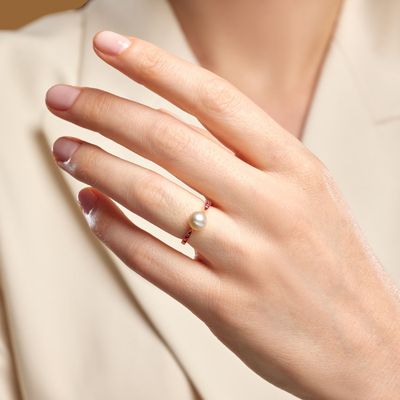 Bague Solitaire Perle DE Culture ET Rubis