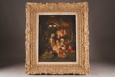 an image of a painting of a man and woman in a wooded setting