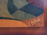 a painting on the wall of a room with a clock on it