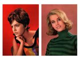 two photos of a woman in a green shirt and a woman in a black and white striped shirt