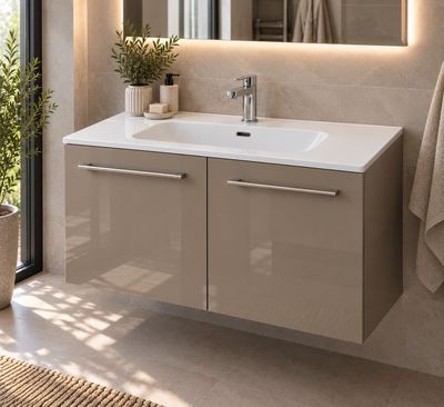 a bathroom with a sink and a mirror in it