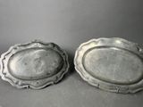 pair of silverplated oval trays with scalloped edges