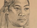 dessin représentant une femme portant un foulard et des boucles d'oreilles