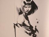 a drawing of a woman hanging on a pole