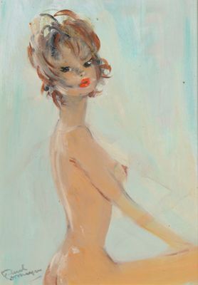 une peinture à l'huile représentant une femme nue assise par terre