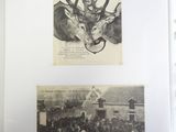 two pictures of a deer and a crowd of people