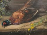 a painting of a pheasant and a bird on the ground