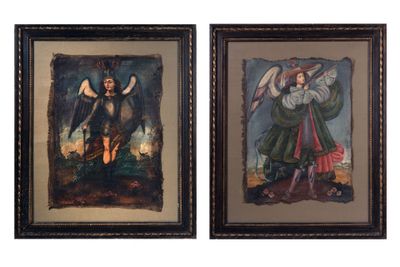 deux tableaux encadrés représentant des anges sur fond blanc