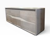 a close up of a wooden dresser on a white background