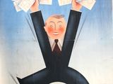 poster of a man in a suit holding up a bunch of money