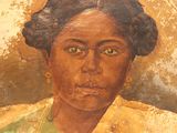 painting of a woman in a yellow dress with a green blouse