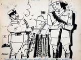 cartoon drawing of two men in uniform talking to each other