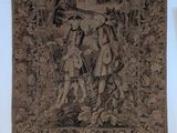 a tapestry hanging on the wall next to a radiator