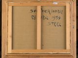 painting of a wooden frame with a message written on the side of it