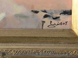 a picture of a painting of a cow in a field