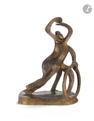 statue of a woman on a bicycle with a basket on her head