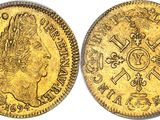 a gold sovereign coin with the head of a woman on it