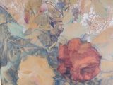 a painting of flowers in a vase on a table