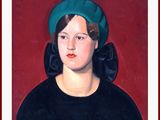 tableau représentant une femme portant un chapeau vert et une robe noire