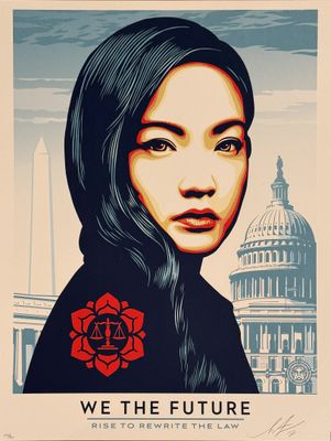 a poster of a woman with a rose in front of the capitol building